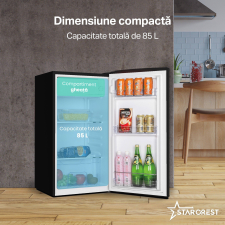 Frigider cu o usa STARCREST SRF-86BK, Design Vintage, 85 l, Clasa E, Iluminare interioara, H 84 cm, Negru [2]