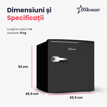 Frigider minibar STARCREST SRMB-47BK, Design Vintage, 46 l, Clasa E, H 52 cm, Negru [5]