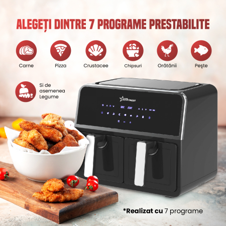 Friteuza cu aer cald STARCREST SFR-9200BK, 1800 W, Cos Dublu, 9 litri, Termostat 80 - 200 °C, 8 programe predefinite, Negru [3]