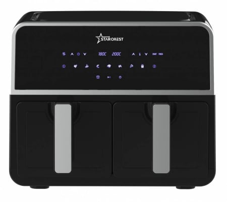 Friteuze - Friteuza cu aer cald STARCREST SFR-9200BK, 1800 W, Cos Dublu, 9 litri, Termostat 80 - 200 °C, 8 programe predefinite, Negru