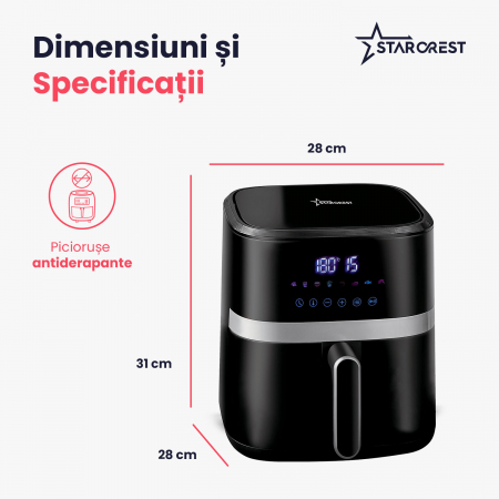 Friteuza digitala cu aer cald STARCREST SFR-5570BK, 1500 W, 5.5 Litri, Termostat 80 - 200 °C, 8 programe predefinite, Negru [7]