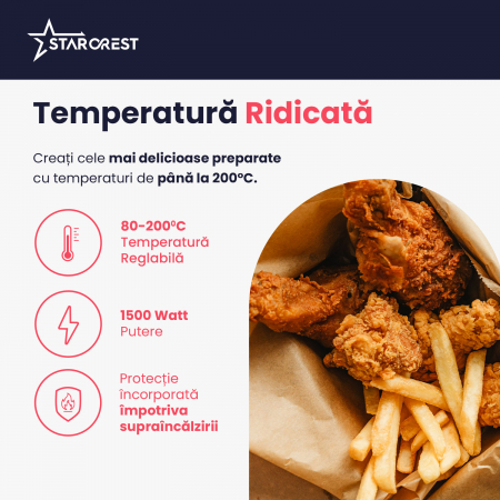 Friteuza digitala cu aer cald STARCREST SFR-5570BK, 1500 W, 5.5 Litri, Termostat 80 - 200 °C, 8 programe predefinite, Negru [3]