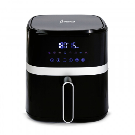 Electrocasnice Mici - Friteuza digitala cu aer cald STARCREST SFR-5570BK, 1500 W, 5.5 Litri, Termostat 80 - 200 °C, 8 programe predefinite, Negru