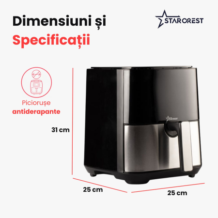 Friteuza digitala cu aer cald XL STARCREST SFR-5050X, 1450 W, 5 Litri, Termostat 80 - 200 °C, 8 programe predefinite, Negru [7]