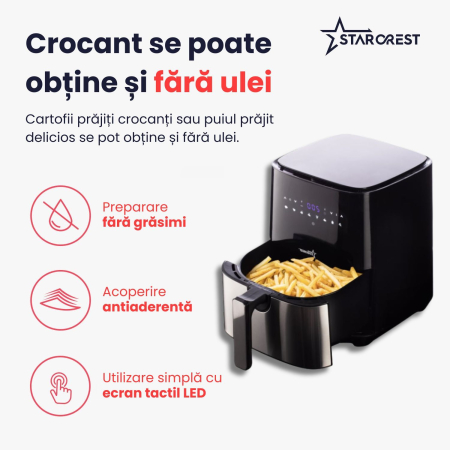 Friteuza digitala cu aer cald XL STARCREST SFR-5050X, 1450 W, 5 Litri, Termostat 80 - 200 °C, 8 programe predefinite, Negru [2]
