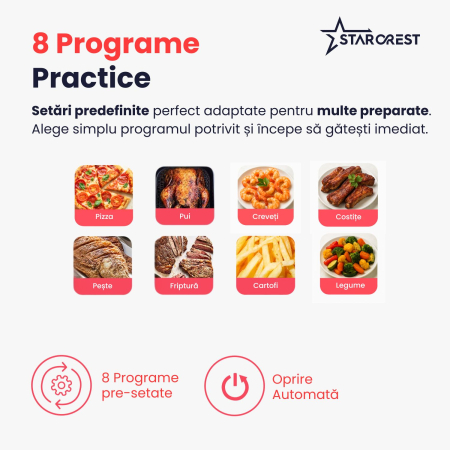 RESIGILAT - Friteuza digitala cu aer cald XL STARCREST SFR-5252WH, 1450 W, 5 Litri, Termostat 80 - 200 °C, 8 programe predefinite, Alb [4]