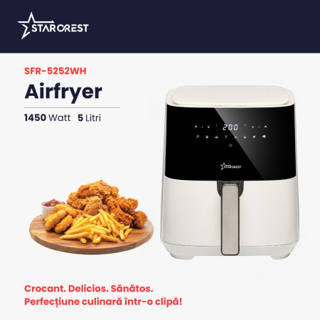 RESIGILAT - Friteuza digitala cu aer cald XL STARCREST SFR-5252WH, 1450 W, 5 Litri, Termostat 80 - 200 °C, 8 programe predefinite, Alb [1]