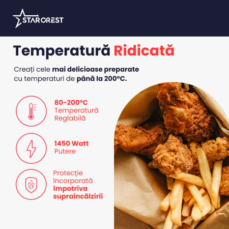 RESIGILAT - Friteuza digitala cu aer cald XL STARCREST SFR-5252WH, 1450 W, 5 Litri, Termostat 80 - 200 °C, 8 programe predefinite, Alb [3]
