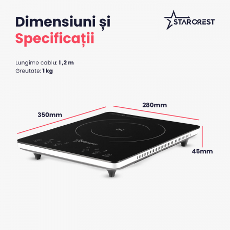 Plita inductie STARCREST SIH-T2000, 2000 W, Touch control, 6 Functii Gatit, Ultra Slim Design [7]