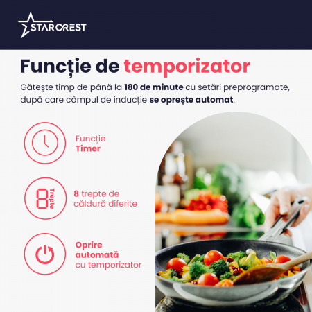 Plita inductie STARCREST SIH-T2000, 2000 W, Touch control, 6 Functii Gatit, Ultra Slim Design [3]