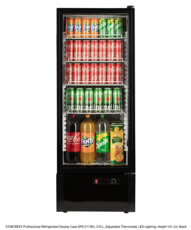 Lazi frigorifice - Vitrina frigorifica profesionala STARCREST SPS-211WH, 218 L, Termostat reglabil, Iluminare LED, H 141 cm, Alb