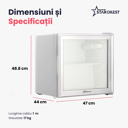 RESIGILAT - Vitrina frigorifica STARCREST SBC-51WHE, 46 L, Control temperatura, Usa sticla, H 48.8 cm, Alb [6]