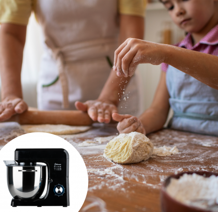 Robot de bucatarie profesional STARCREST SKM-2002BK, 2000 W, Bol 10 L Inox, 5 Accesorii, 6 Viteze + Pulse, Angrenaje metalice, Negru [5]