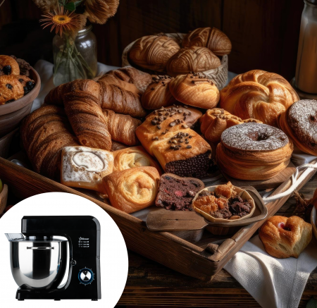 Robot de bucatarie profesional STARCREST SKM-2002BK, 2000 W, Bol 10 L Inox, 5 Accesorii, 6 Viteze + Pulse, Angrenaje metalice, Negru [6]