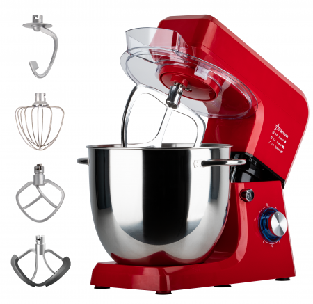 Robot de bucatarie profesional STARCREST SKM-2002RD, 2000 W, Bol 10 L Inox, 5 Accesorii, 6 Viteze + Pulse, Angrenaje metalice, Rosu [0]