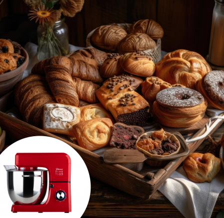 Robot de bucatarie profesional STARCREST SKM-2002RD, 2000 W, Bol 10 L Inox, 5 Accesorii, 6 Viteze + Pulse, Angrenaje metalice, Rosu [6]