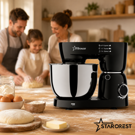 Robot de bucătărie STARCREST SKM-1045BK, 1500 W, Bol 4,5 L Inox, 4 Accesorii, 10 Viteze + Pulse, Negru [5]