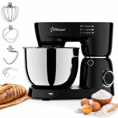 Roboti de bucatarie - Robot de bucătărie STARCREST SKM-1045BK, 1500 W, Bol 4,5 L Inox, 4 Accesorii, 10 Viteze + Pulse, Negru