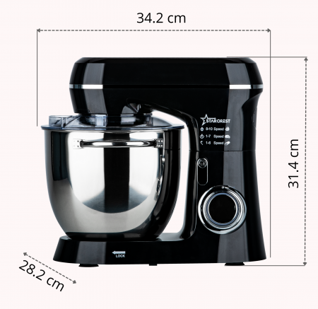 Robot de bucatarie STARCREST SKM-1300BK, 1300W, Bol 5.2 L Inox, 4 Accesorii, 10 Viteze + Pulse, Angrenaje metalice, Negru [7]