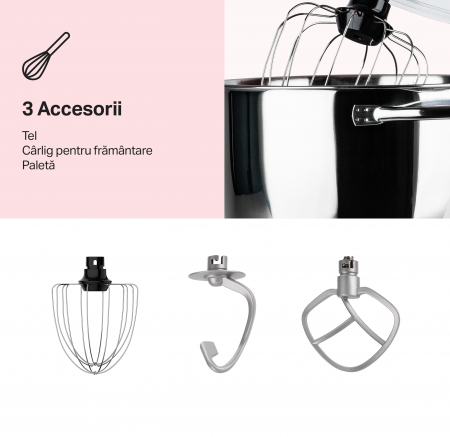 Robot de bucatarie STARCREST SKM-1300RD, 1300W, Bol 5.2 L Inox, 4 Accesorii, 10 Viteze + Pulse, Angrenaje metalice, Rosu [2]