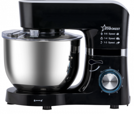 Robot de bucatarie STARCREST SKM-1500BK, 1500W, Bol 5.5 L Inox, 5 Accesorii, 6 Viteze + Pulse, Angrenaje metalice, Negru + Inox [6]