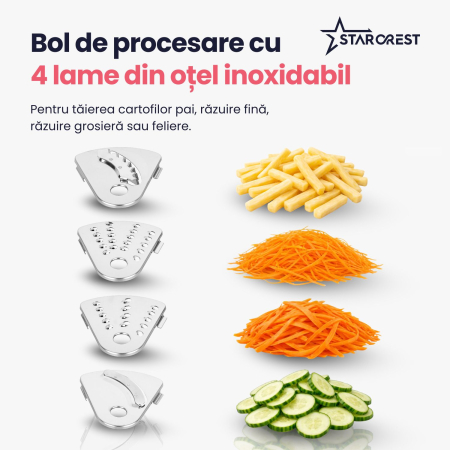 Robot de bucatarie STARCREST SKM1525-10BK, 1500W, Bol 2.5 L, 10 Accesorii, Control digital, Timer, Blender 2 L, Negru [3]