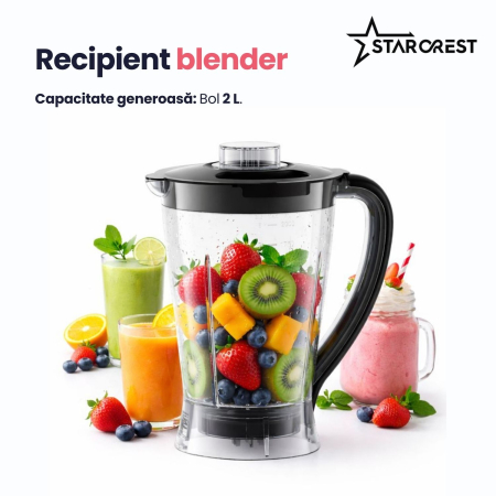 Robot de bucatarie STARCREST SKM1525-10BK, 1500W, Bol 2.5 L, 10 Accesorii, Control digital, Timer, Blender 2 L, Negru [6]