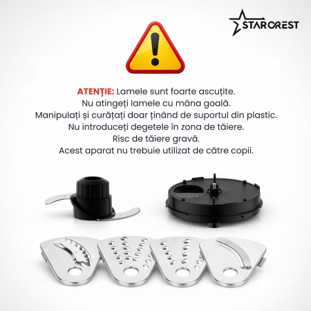 Robot de bucatarie STARCREST SKM1525-10BK, 1500W, Bol 2.5 L, 10 Accesorii, Control digital, Timer, Blender 2 L, Negru [10]
