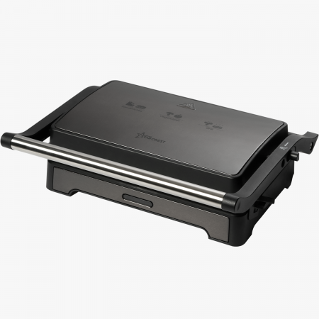 Sandwich-maker - Sandwich-maker Grill Panini STARCREST SGR-2424BX, 1000 W, Placi Grill Ceramice, Deschidere 180°, Suprafata de gatire 23 x 14 cm, Negru/Dark inox