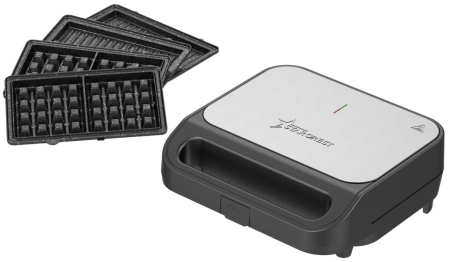 Electrocasnice Mici - Sandwich maker XL 3 in 1 STARCREST SSM-3110XL, 1000 W, 3 tipuri de placi detasabile cu invelis ceramic: grill / sandwich triunghi / vafe, Dimensiune placi 23 x 13 cm, Negru/Inox