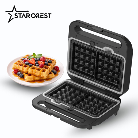 Sandwich maker XL 3 in 1 STARCREST SSM-3110XL, 1000 W, 3 tipuri de placi detasabile cu invelis ceramic: grill / sandwich triunghi / vafe, Dimensiune placi 23 x 13 cm, Negru/Inox [5]
