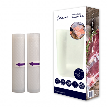 Accesorii - Set 2 role folie profesionala pentru vidat STARCREST, 28 x 300 cm, rezistente, reutilizabile, sous vide, lavabile in masina de spalat, fara BPA, transparent