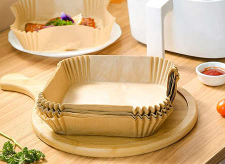 Set hârtie de copt pentru friteuza cu aer cald, 50 bucăți,  Unica folosință, 20 cm, Maro [4]