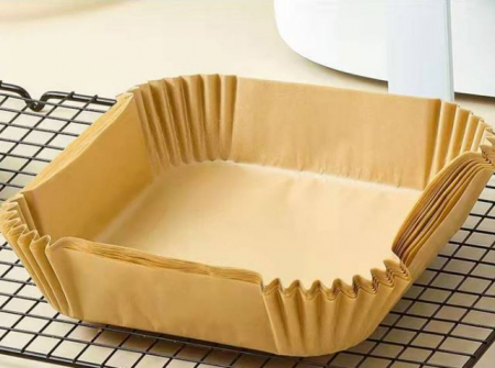 Set hârtie de copt pentru friteuza cu aer cald, 50 bucăți,  Unica folosință, 20 cm, Maro [3]