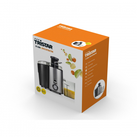 Storcator de fructe si legume Tristar SC-2284, 400 W, 2 viteze, silentios 78dB, sistem antipicurare, recipient suc, rezervor pulpa, otel inoxidabil [5]