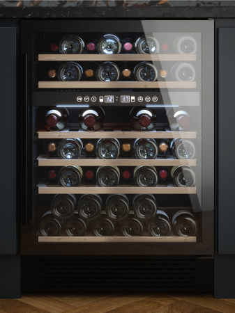 Vitrina de vinuri incorporabila STARCREST SWN-13851DZ , Capacitate 51 sticle, Clasa F, Rafturi din lemn de fag, Control electronic, Display, 2 zone de racire, Iluminat interior LED, H 82 cm, Negru [3]