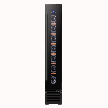 Electrocasnice Mari - Vitrina de vinuri STARCREST SWN-1807, Capacitate 7 sticle, Clasa F, Rafturi lemn, Control electronic, Display, Iluminat interior LED, H 86.6 cm, Negru