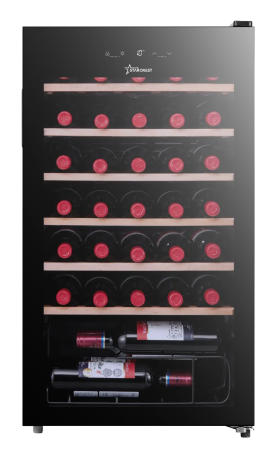 Vitrine pentru vinuri - Vitrina de vinuri STARCREST SWN-9301, 93 l, 34 sticle, Control temperatura digital, Rafturi lemn,Usa sticla , H 84.5 cm, Negru