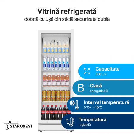 Vitrina frigorifica profesionala STARCREST SPS-300WH, 300 L, Termostat reglabil, Iluminare LED, H 169.5 cm, Alb [1]