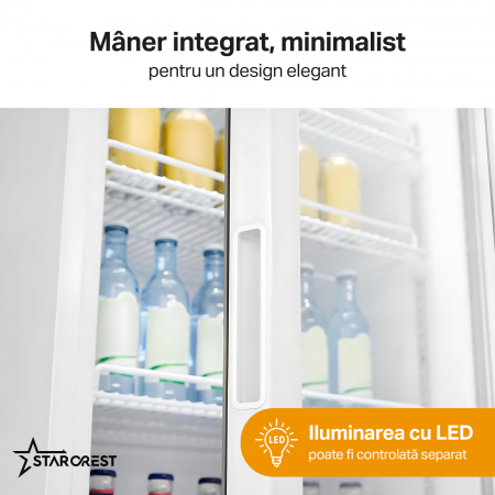 Vitrina frigorifica profesionala STARCREST SPS-351WH, 350 L, Termostat reglabil, Iluminare LED, H 194.5 cm, Alb [3]