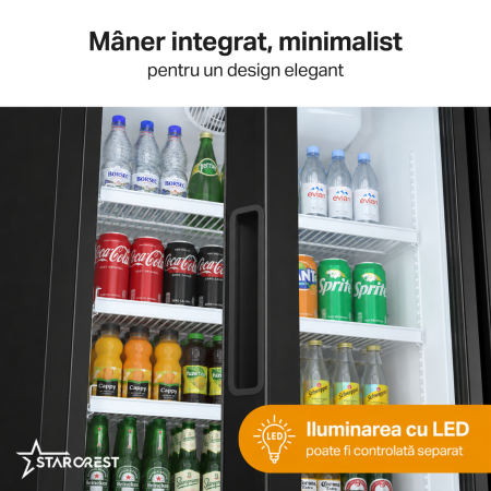 Vitrina frigorifica profesionala STARCREST SPS-591BK, 591 L, Termostat reglabil, Iluminare LED, H 194.5 cm, Negru [2]