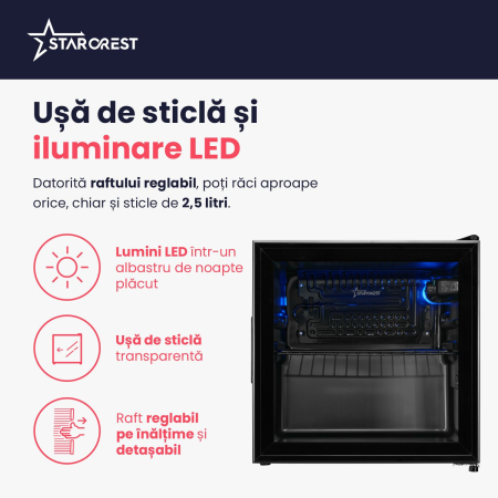 Vitrina frigorifica STARCREST SBC-5010BK, 46 L, Control temperatura, Usa sticla, H 48.8 cm, Negru [4]