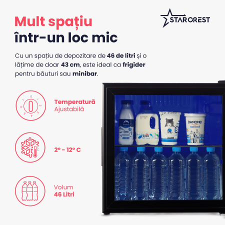 Vitrina frigorifica STARCREST SBC-5010BK, 46 L, Control temperatura, Usa sticla, H 48.8 cm, Negru [3]