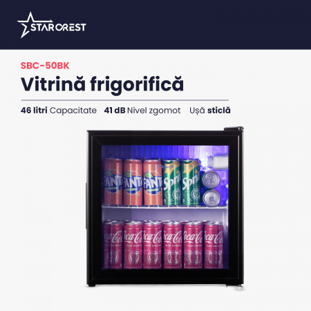 Vitrina frigorifica STARCREST SBC-50BKE, 46 L, Control temperatura, Usa sticla, H 48.8 cm, Negru [2]