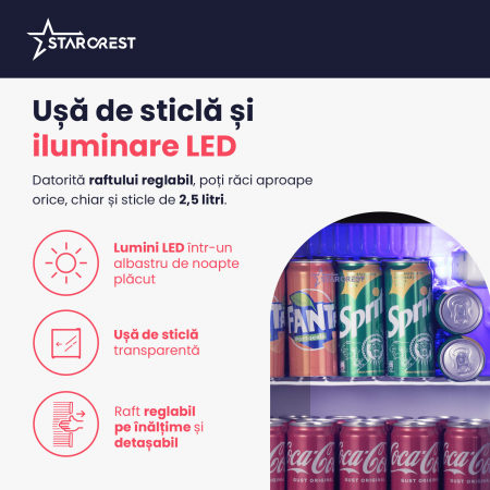 Vitrina frigorifica STARCREST SBC-50BKE, 46 L, Control temperatura, Usa sticla, H 48.8 cm, Negru [4]