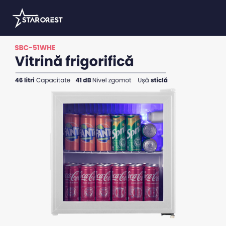 Vitrina frigorifica STARCREST SBC-51WHE, 46 L, Control temperatura, Usa sticla, H 48.8 cm, Alb [1]