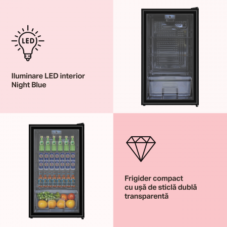 Vitrina frigorifica STARCREST SBC-9202BK, 93 L, Control temperatura, Usa sticla, H 83.2 cm, Negru [4]
