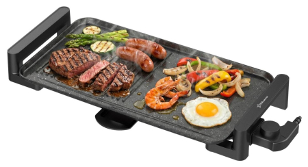 Grătar electric - RESIGILAT-Gratar electric STARCREST SGR-4726, 2000 W, Termostat reglabil, Placa cu invelis ceramic tip grill/neted, Suprafata de gatire 47 x 26.5 cm, Negru/Inox