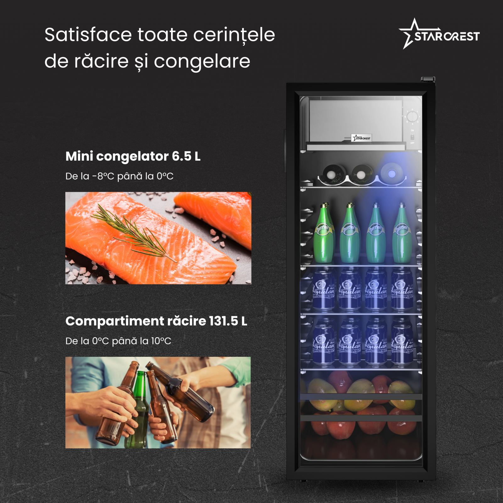 RESIGILAT - Vitrina frigorifica STARCREST SBC-138BK, 138 L, Control temperatura, Usa sticla, H 125 cm, Negru [1]