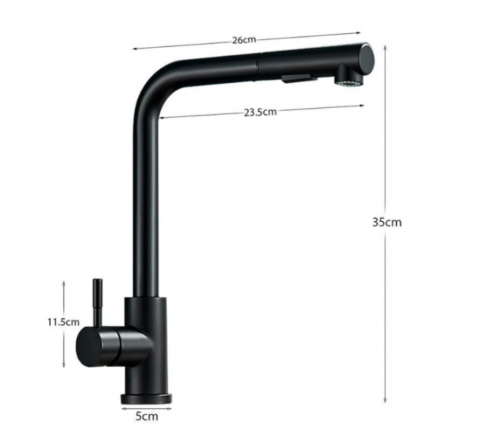 Baterie bucatarie neagra, profesionala, cu dus extractibil si pipa flexibila, 2 functii de curgere a apei, AquaSpa [5]